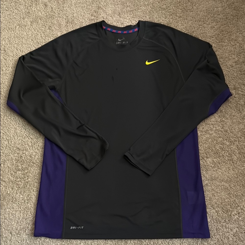 Nike Black and Purple Dri-FIT Long Sleeve Shirt
